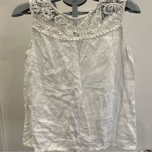 Marina Gigli Italy 100% Linen Chic White Women's Blouse with Crocheted Detail